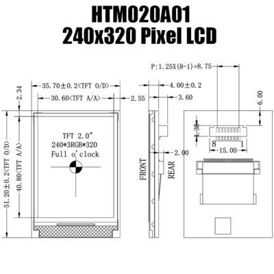 2.0 นิ้ว SPI TFT LCD โมดูลแสดงผลจริง 240x320 HTM020A01