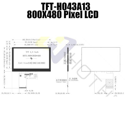 800x480 LVDS 4.3 นิ้วจอแสดงผล TFT แสงแดดอ่านได้ TFT-H043A13SVIST6N40