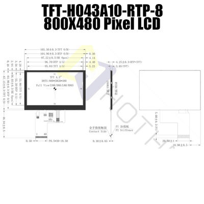 3.3V Resistive LCD 4.3 นิ้ว, 800x480 LCD TFT 4.3 นิ้ว TFT-H043A10SVIST5R40