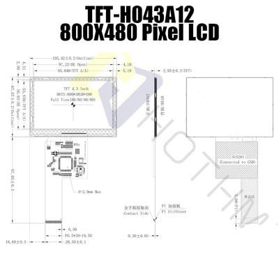 IC ST7262 สี 4.3 นิ้วโมดูล TFT LCD 800x480 TFT-H043A12SVILT5N40