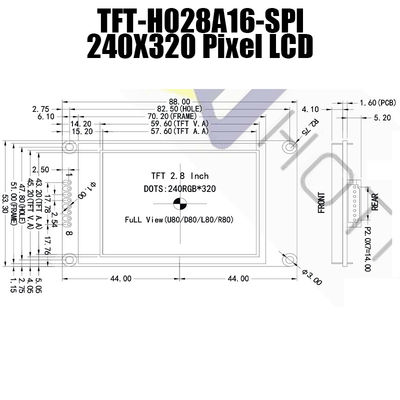 2.8 นิ้ว 240x320 SPI โมดูล TFT LCD ST7789V แสงแดดอ่านได้ TFT028A16-SPI