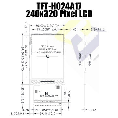 2.8 นิ้ว MCU จอแสดงผล TFT LCD 240x320 Dots 250cd/M2 พร้อม IC ST7789 TFT-H028A17QVTST2N37