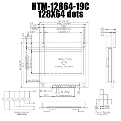128X64 โมดูลกราฟิก LCD FSTN พร้อมไฟพื้นหลังสีขาว HTM12864-19C