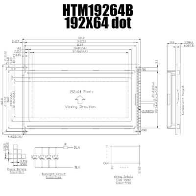 192X64 KS0108 จอแสดงผลโมดูลกราฟิก LCD พร้อมไฟพื้นหลังสีขาว HTM19264B