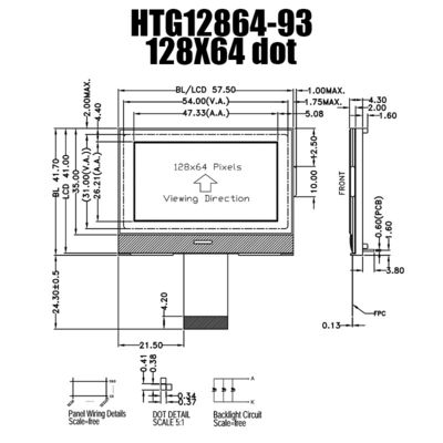 128X64 โมดูลแสดงผลกราฟิก LCD สีเทาพร้อมไฟพื้นหลังสีขาว HTG12864-93