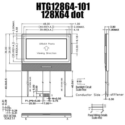 จอแสดงผล LCD COG 128X64, โมดูล LCD กราฟิก UC1601S HTG12864-101