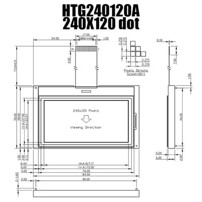 โมดูล LCD 240X120 กราฟิก TFT พร้อมไฟพื้นหลังสีขาวด้านข้าง HTG240120A