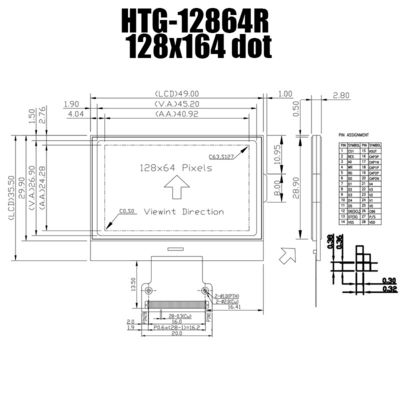 กราฟิก 128X64 COG LCD โมดูล ST7565R สะท้อนแสงสีเทาบวก