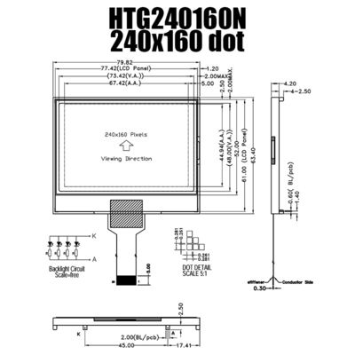 โมดูลแสดงผลกราฟิก LCD 240x160 ST7529 พร้อมไฟพื้นหลังสีขาวด้านข้าง HTG240160N