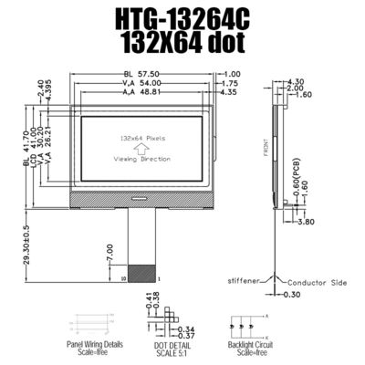 โมดูล COG LCD อุตสาหกรรม 132x64, จอแสดงผล SPI LCD ที่ทนทาน HTG13264C