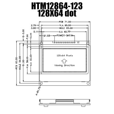 128X64 COB โมดูลกราฟิก LCD FSTN จอแสดงผลพร้อมแรงดันลบ
