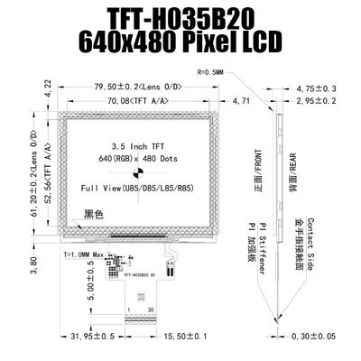 3.5 นิ้ว IPS 640x480 แผงแสดงผล TFT อุณหภูมิกว้าง ST7703 สำหรับมือถือ