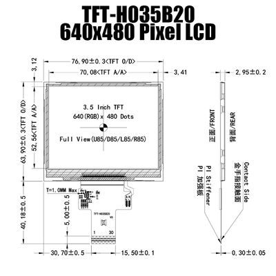 3.5 นิ้ว IPS 640x480 แผงแสดงผล TFT อุณหภูมิกว้าง ST7703 สำหรับคอมพิวเตอร์อุตสาหกรรม