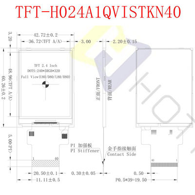 500cd / M2 2.4 นิ้วจอแสดงผล TFT LCD 480X640 อินเทอร์เฟซ SPI สำหรับเครื่องมือวัด TFT-H024A13VGIST5N40