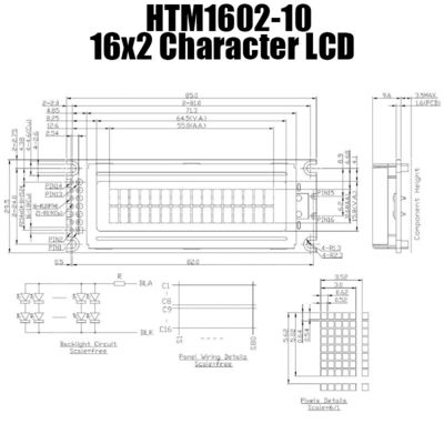 จอแสดงผล LCD อเนกประสงค์ 16x2, โมดูลแสดงผล LCM สีเขียวเหลือง HTM1602-10