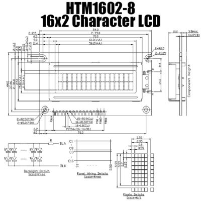 โมดูล LCD ตัวอักษร 2X16 LCM พร้อมไฟพื้นหลังสีเขียว HTM1602-8