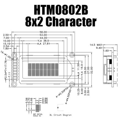 จอแสดงผล LCD ตัวอักษร STN 8X2 แบบกำหนดเอง สีเหลืองสีเขียว 16PIN มาตรฐาน COB