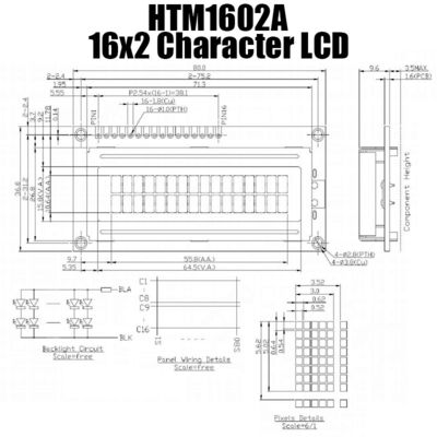โมดูล LCD ตัวอักษร 16x2 16PIN ขนาดกลาง STN สีเหลืองสีเขียว HTM1602A