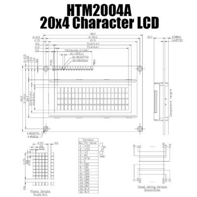 หน้าจอ LCD ตัวอักษร 20x4 5x8 มีเคอร์เซอร์ HTM-2004A
