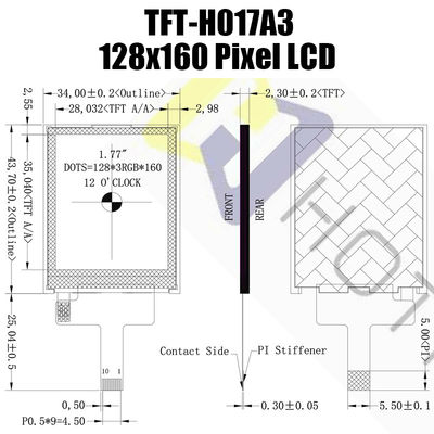 1.77 นิ้วจอแสดงผล TFT Resistive แบบอ่านแสงแดดได้ 128x160 TFT Color Monitor