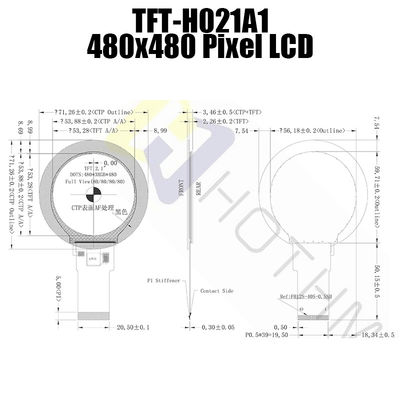 2.1 นิ้ว 480x480 Bar Type Round TFT LCD Sunlight Readable Pcap Monitor