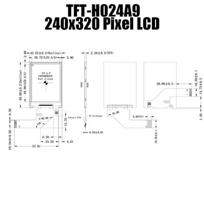 จอแสดงผล TFT LCD ขนาด 2.4 นิ้วที่ทนทานต่อแสงแดด 240x320 TFT-H024A9QVIFT8N20