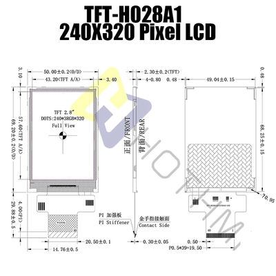 เครื่องมือวัด 240x320 2.8&quot; TFT Display SPI Interface 250cd/m2