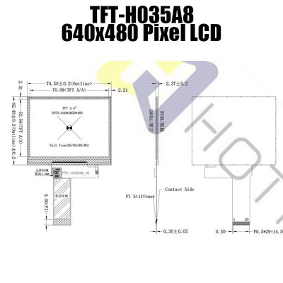 หน้าจอแสดงผล TFT LCD 2.8V 3.5 นิ้ว 640x480 พิกเซล TFT-H035A8VGIST6N30