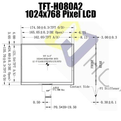8 นิ้ว 1024x768 สีสัมผัส IPS จอแสดงผล TFT HX8282A HX8695 TFT-H080A2XGTHX3N40