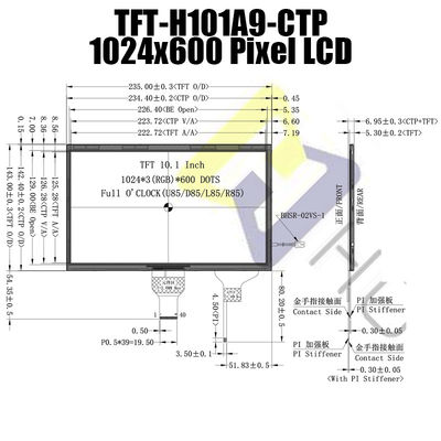 10.1 นิ้ว 1024x600 LVDS IPS โมดูล TFT LCD ที่อ่านได้ด้วยแสงแดดพร้อมจอภาพ Pcap