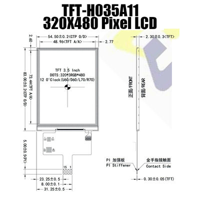 จอแสดงผล TFT SPI ขนาด 3.5 นิ้วที่ทนทาน 320x480 จุดพร้อม IC ST7796