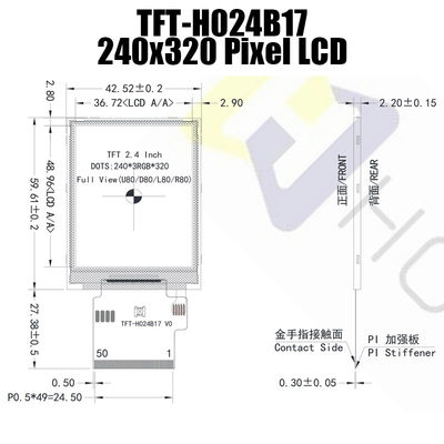 2.4 นิ้ว 240x320 SPI โมดูล TFT, IC ST7789 จอแอลซีดีที่อ่านได้จากแสงแดด TFT-H024B17QVIST6N50
