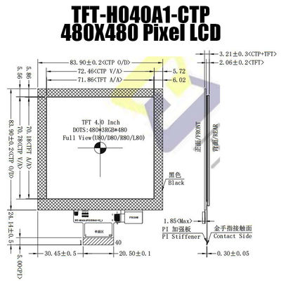 4.0 นิ้ว 480x480 โมดูลจอแสดงผล TFT LCD IPS SPI FT6336U พร้อมจอภาพ Pcap