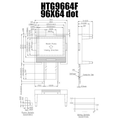 96X64 กราฟิก COG LCD ST7549 | FSTN + จอแสดงผลพร้อมไฟพื้นหลังสีขาว/HTG9664F