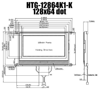 128X64 LCD COG Display, หน้าจอ LCD สะท้อนแสงสีเทาบวก HTG12864K1-K