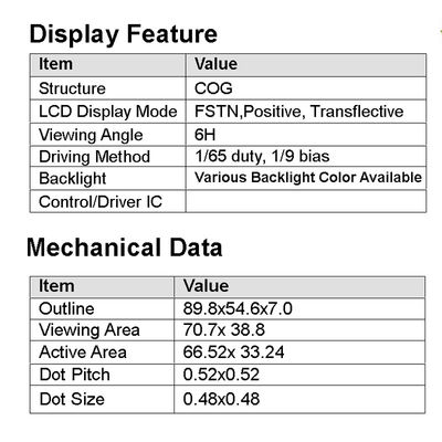 128X64 LCD COG Display, หน้าจอ LCD สะท้อนแสงสีเทาบวก HTG12864K1-K