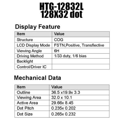 โมดูลกราฟิก COG LCD 128X32 ST7565R พร้อมไฟพื้นหลังสีขาว HTG12832L