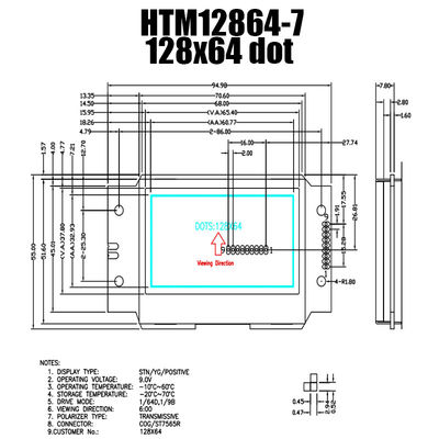 128X64 โมดูลกราฟิก LCD SPI ST7565R พร้อมไฟพื้นหลังสีขาว HTM12864-7