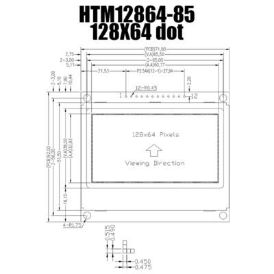128X64 SPI FSTN จอแสดงผลกราฟิก LCD พร้อมไฟพื้นหลังสีขาว