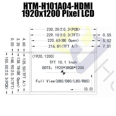 10.1 นิ้ว 1920x1200 HDMI 1.4 IPS LCD แสดงผล ชนิดอ่านได้จากแสงแดด