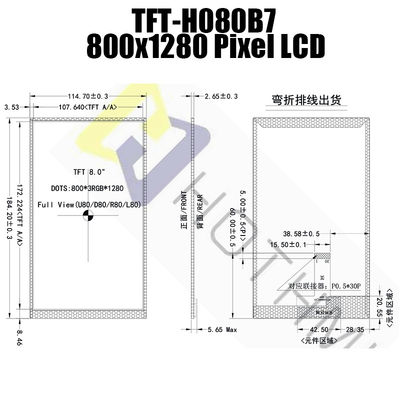 8.0 นิ้ว 800x1280 IPS LCD จอแสดงผล MIPI NV3051F1 เทคโนโลยีโมดูล TFT