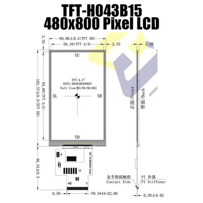 โมดูลจอแสดงผล TFT LCD 4.3 นิ้ว 480X800 ผู้ผลิตสำหรับเครื่องมือวัด