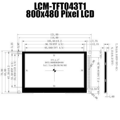 4.3 นิ้ว 800x480 IPS TFT LCD แผงพร้อมบอร์ดควบคุม SSD1963