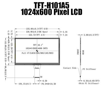 จอแสดงผล LCD 10.1 นิ้ว 1024x600 IPS แผง TFT LCD ผู้ผลิตจอแสดงผล TFT LCD