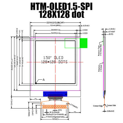 1.5 &quot;นิ้ว 128x128 COG SH1107 โมดูลแสดงผล OLED พร้อมอุปกรณ์ควบคุม / PCB / เฟรม