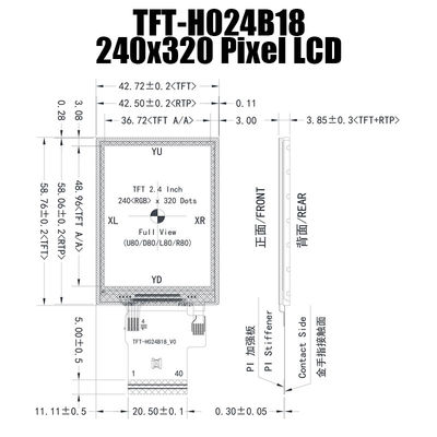 2.4 นิ้ว IPS 240x320 แผงแสดงผล TFT ST7789V แสงแดดอ่านได้สำหรับการควบคุมอุตสาหกรรม